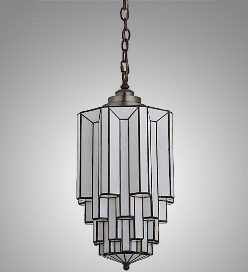 Meyda Lighting Paramount 12" Light Craftsman Brown Pendant Light With White Art Shade Glass