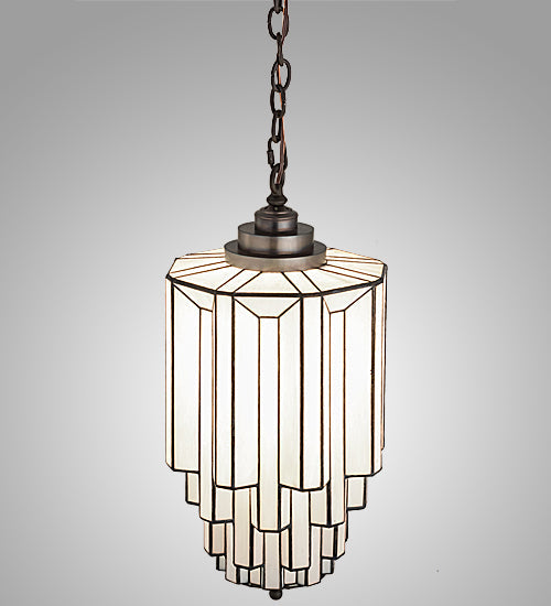 Meyda Lighting Paramount 12" Light Craftsman Brown Pendant Light With White Art Shade Glass
