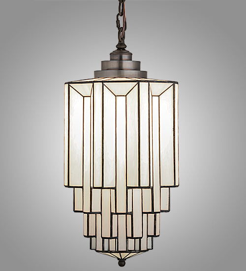 Meyda Lighting Paramount 12" Light Craftsman Brown Pendant Light With White Art Shade Glass
