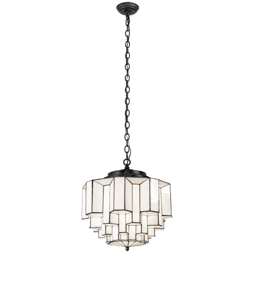 Meyda Lighting Paramount 18" Antique Iron Gate Flush Mount Light With White Art Shade Glass