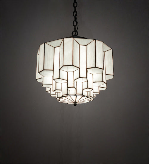 Meyda Lighting Paramount 18" Antique Iron Gate Flush Mount Light With White Art Shade Glass