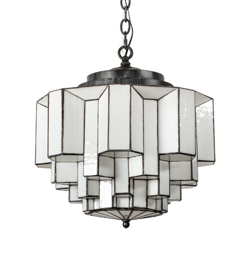 Meyda Lighting Paramount 18" Antique Iron Gate Flush Mount Light With White Art Shade Glass