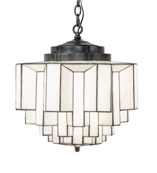 Meyda Lighting Paramount 18" Antique Iron Gate Flush Mount Light With White Art Shade Glass