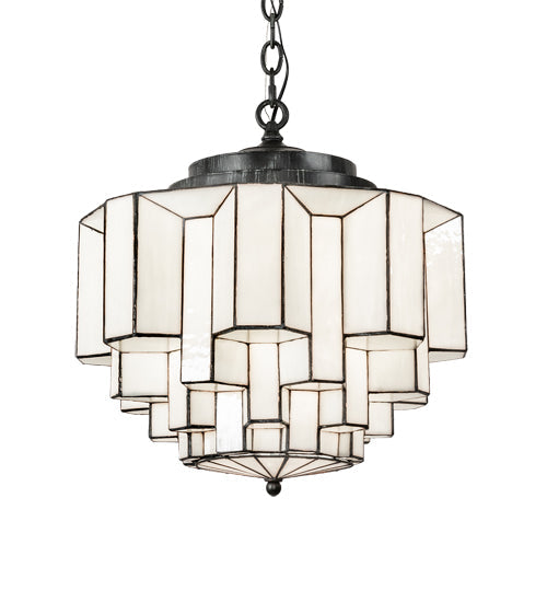 Meyda Lighting Paramount 18" Antique Iron Gate Flush Mount Light With White Art Shade Glass