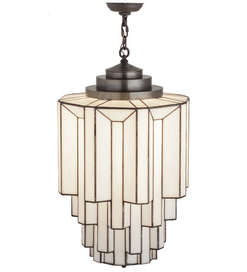 Meyda Lighting Paramount 18" Antique Iron Gate Pendant Light With White Art Shade Glass
