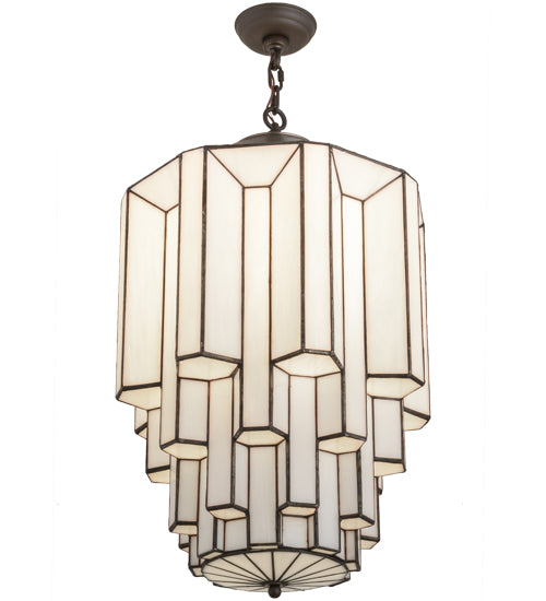 Meyda Lighting Paramount 18" Antique Iron Gate Pendant Light With White Art Shade Glass