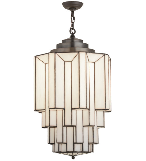 Meyda Lighting Paramount 18" Antique Iron Gate Pendant Light With White Art Shade Glass