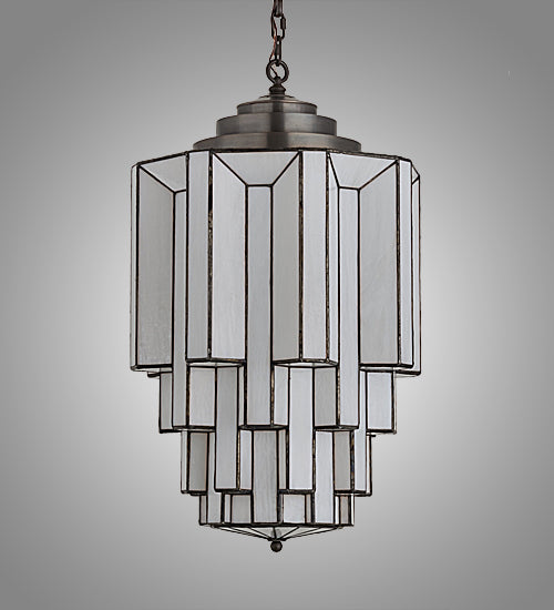Meyda Lighting Paramount 18" Light Craftsman Brown Pendant Light With White Art Shade Glass