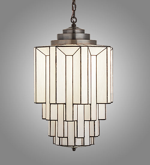Meyda Lighting Paramount 18" Light Craftsman Brown Pendant Light With White Art Shade Glass