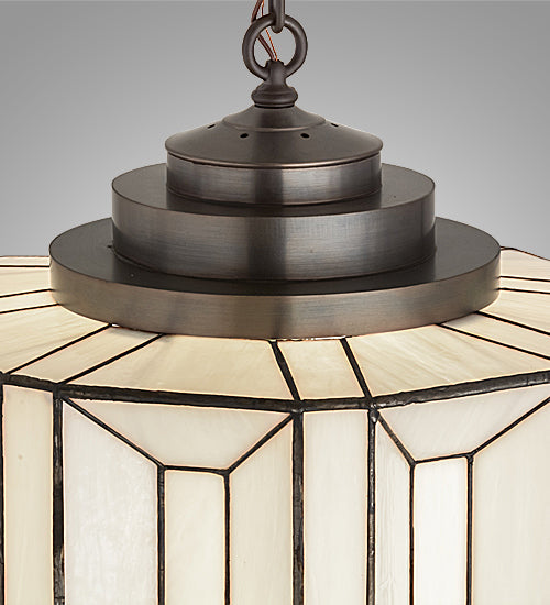 Meyda Lighting Paramount 18" Light Craftsman Brown Pendant Light With White Art Shade Glass
