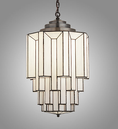 Meyda Lighting Paramount 18" Light Craftsman Brown Pendant Light With White Art Shade Glass