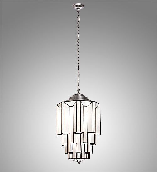 Meyda Lighting Paramount 18" Nickel Pendant Light With White Art Shade Glass