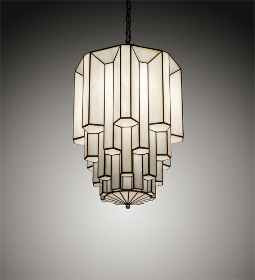 Meyda Lighting Paramount 18" Nickel Pendant Light With White Art Shade Glass