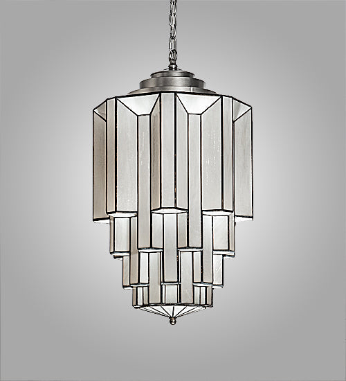 Meyda Lighting Paramount 18" Nickel Pendant Light With White Art Shade Glass