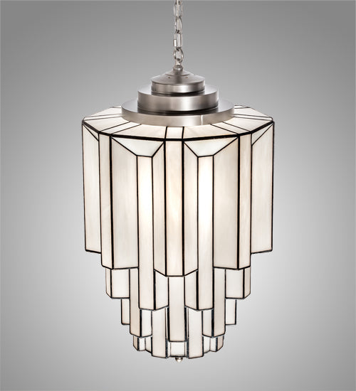 Meyda Lighting Paramount 18" Nickel Pendant Light With White Art Shade Glass