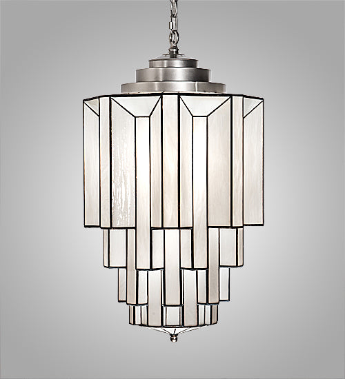 Meyda Lighting Paramount 18" Nickel Pendant Light With White Art Shade Glass
