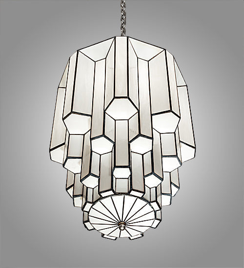 Meyda Lighting Paramount 18" Nickel Pendant Light With White Art Shade Glass