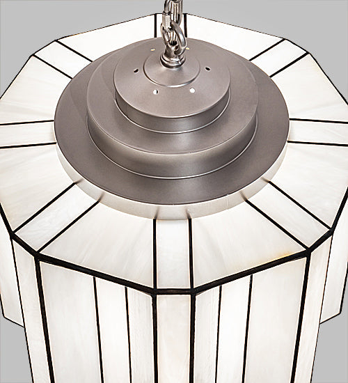 Meyda Lighting Paramount 18" Nickel Pendant Light With White Art Shade Glass