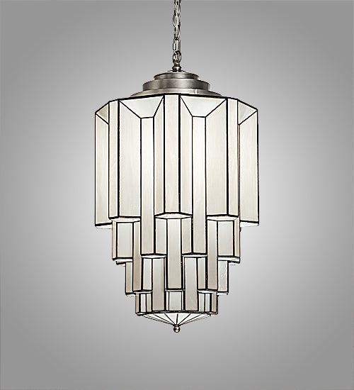Meyda Lighting Paramount 18" Nickel Pendant Light With White Art Shade Glass