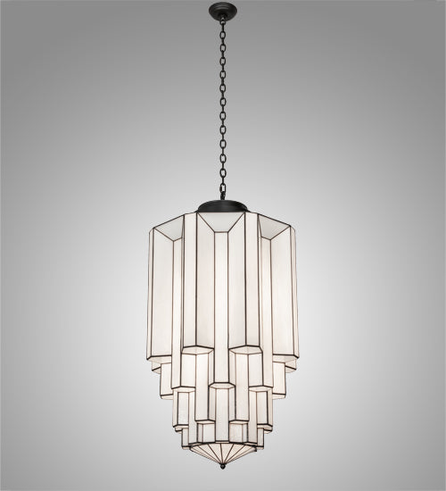 Meyda Lighting Paramount 24" 8-Light Blackened Brass Pendant Light With White Art Shade Glass