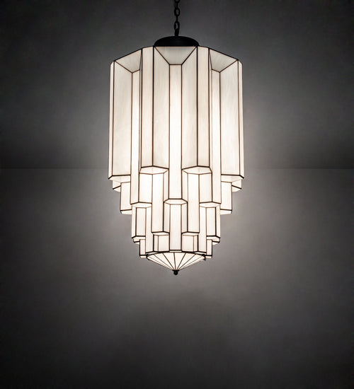 Meyda Lighting Paramount 24" 8-Light Blackened Brass Pendant Light With White Art Shade Glass