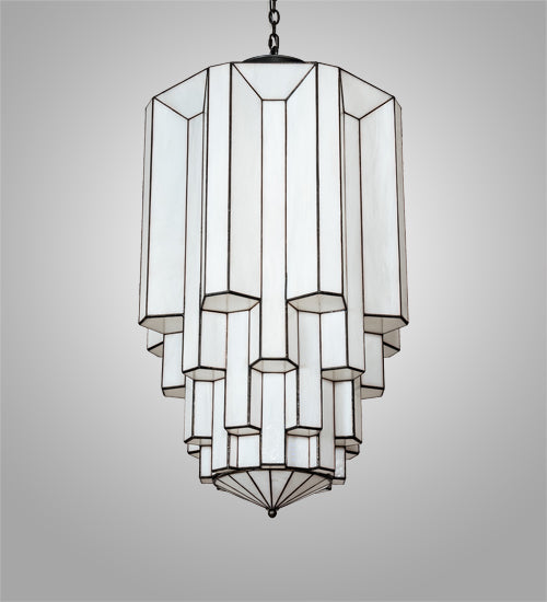 Meyda Lighting Paramount 24" 8-Light Blackened Brass Pendant Light With White Art Shade Glass