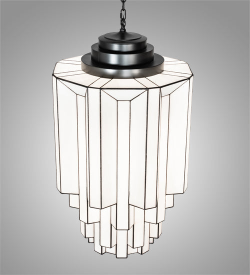 Meyda Lighting Paramount 24" 8-Light Blackened Brass Pendant Light With White Art Shade Glass
