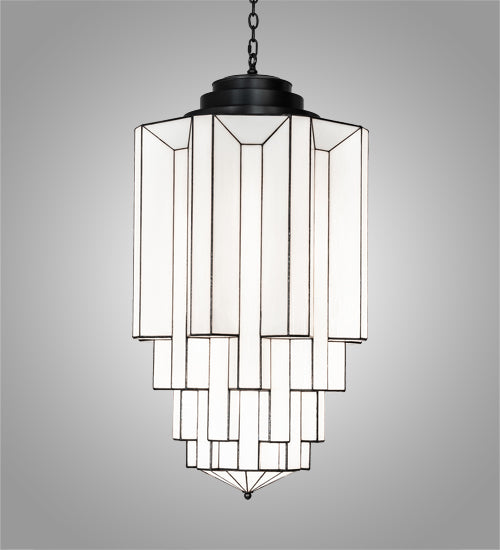 Meyda Lighting Paramount 24" 8-Light Blackened Brass Pendant Light With White Art Shade Glass
