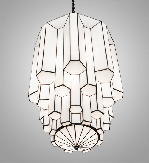 Meyda Lighting Paramount 24" 8-Light Blackened Brass Pendant Light With White Art Shade Glass
