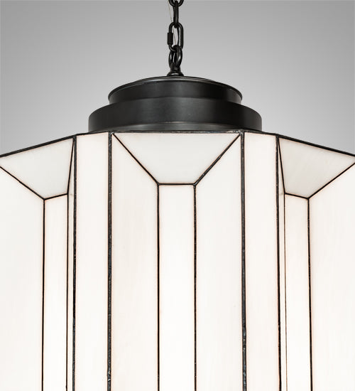 Meyda Lighting Paramount 24" 8-Light Blackened Brass Pendant Light With White Art Shade Glass