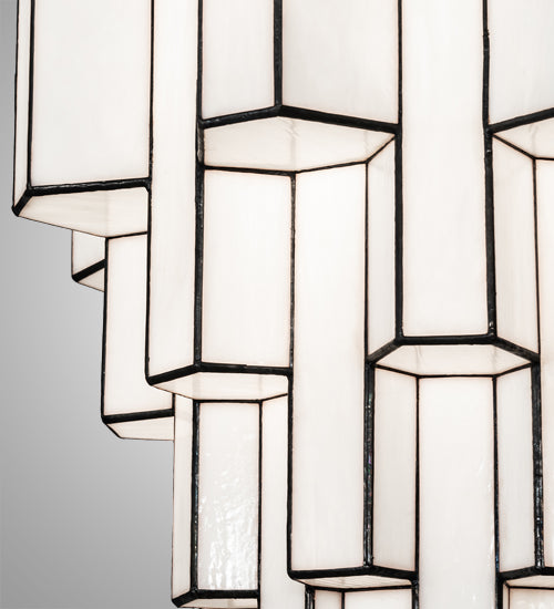 Meyda Lighting Paramount 24" 8-Light Blackened Brass Pendant Light With White Art Shade Glass