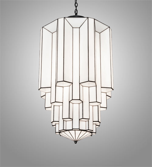 Meyda Lighting Paramount 24" 8-Light Blackened Brass Pendant Light With White Art Shade Glass