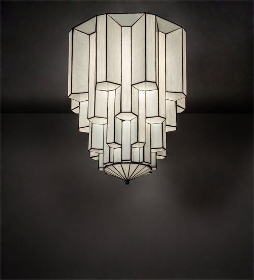 Meyda Lighting Paramount 24" Antique Iron Gate Flush Mount Light With White Art Shade Glass