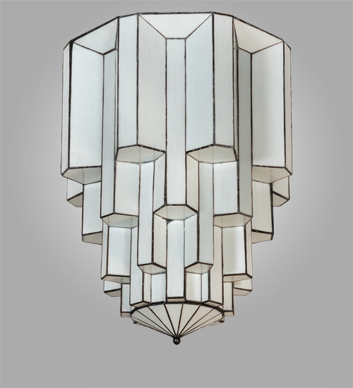 Meyda Lighting Paramount 24" Antique Iron Gate Flush Mount Light With White Art Shade Glass