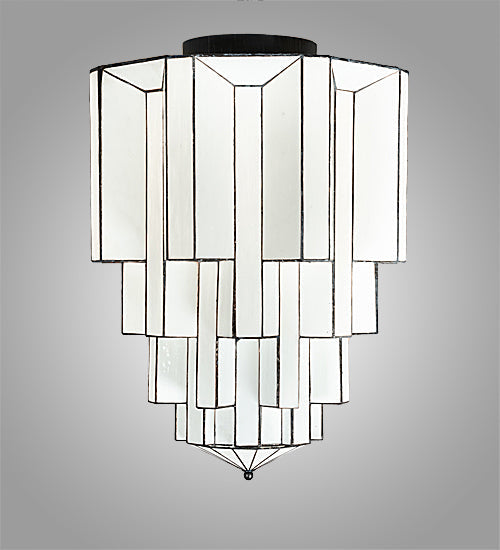 Meyda Lighting Paramount 24" Antique Iron Gate Flush Mount Light With White Art Shade Glass