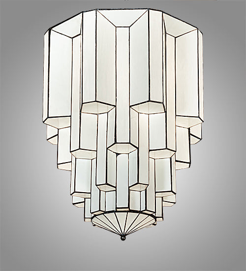 Meyda Lighting Paramount 24" Antique Iron Gate Flush Mount Light With White Art Shade Glass