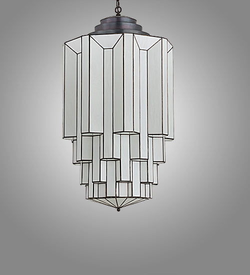 Meyda Lighting Paramount 24" Blackened Brass Pendant Light With White Art Shade Glass
