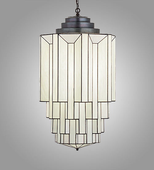 Meyda Lighting Paramount 24" Blackened Brass Pendant Light With White Art Shade Glass