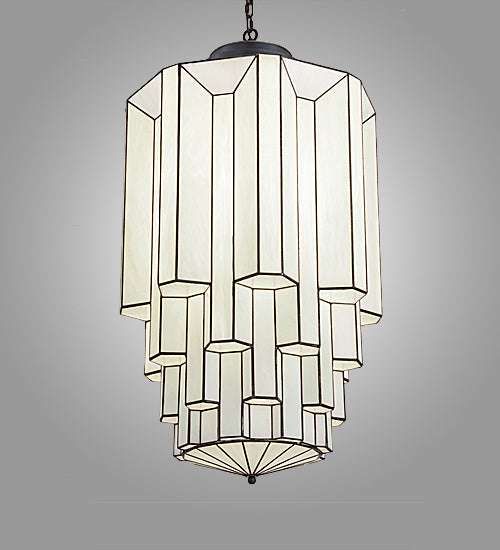 Meyda Lighting Paramount 24" Blackened Brass Pendant Light With White Art Shade Glass