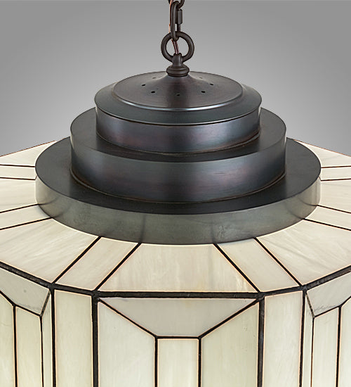 Meyda Lighting Paramount 24" Blackened Brass Pendant Light With White Art Shade Glass