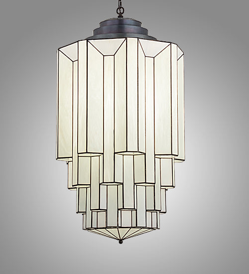 Meyda Lighting Paramount 24" Blackened Brass Pendant Light With White Art Shade Glass