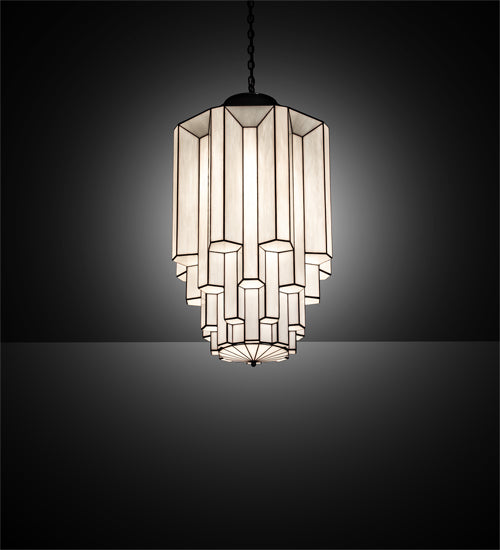 Meyda Lighting Paramount 24" Craftsman Brown Pendant Light With White Opaque Shade Glass