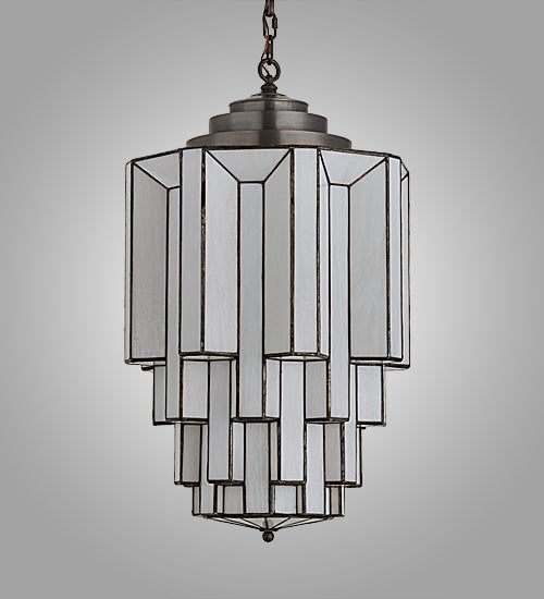 Meyda Lighting Paramount 24" Craftsman Brown Pendant Light With White Opaque Shade Glass