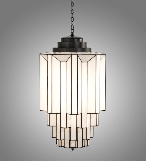 Meyda Lighting Paramount 24" Craftsman Brown Pendant Light With White Opaque Shade Glass