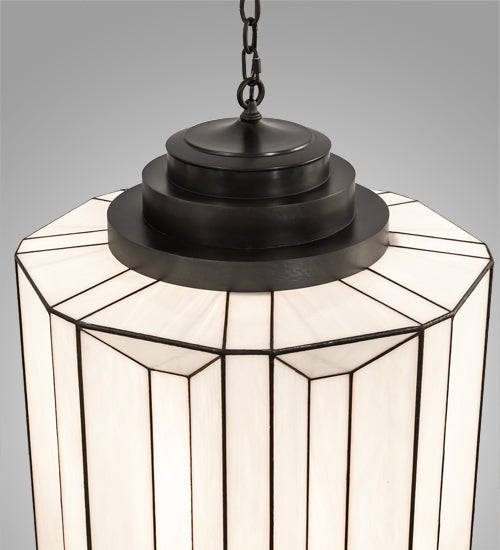 Meyda Lighting Paramount 24" Craftsman Brown Pendant Light With White Opaque Shade Glass