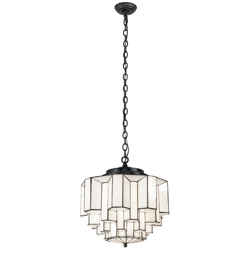Meyda Lighting Paramount 255168 18" Antique Iron Gate Pendant Light With White Art Shade Glass