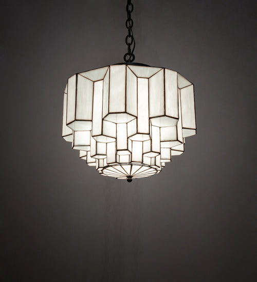 Meyda Lighting Paramount 255168 18" Antique Iron Gate Pendant Light With White Art Shade Glass