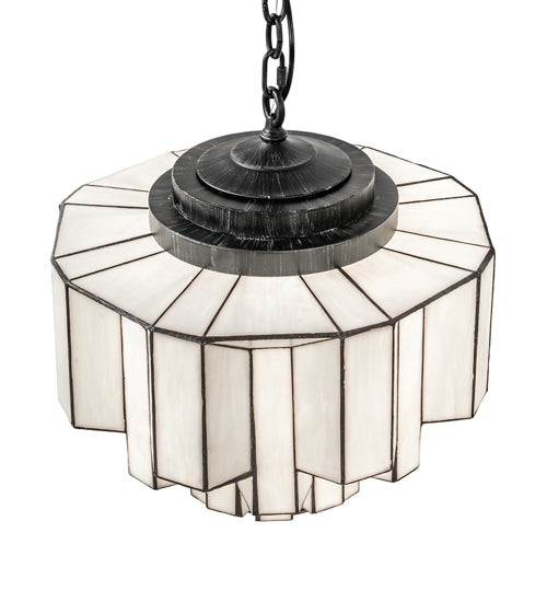 Meyda Lighting Paramount 255168 18" Antique Iron Gate Pendant Light With White Art Shade Glass