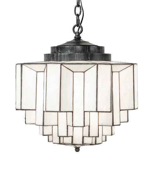 Meyda Lighting Paramount 255168 18" Antique Iron Gate Pendant Light With White Art Shade Glass