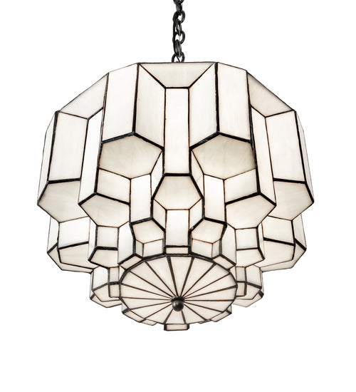 Meyda Lighting Paramount 255168 18" Antique Iron Gate Pendant Light With White Art Shade Glass